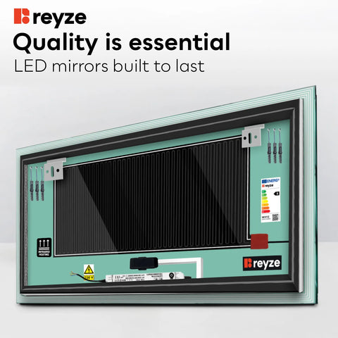Horizontal LED Mirror | Touch Buttons | Anti-Fog Function | Neutral White Light - Reyze Edge Series Model 1