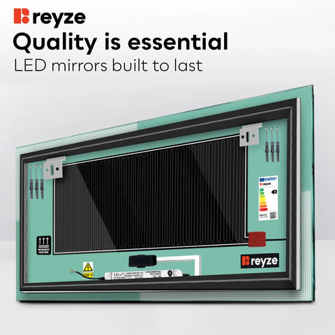 Horizontal LED Mirror | Touch Buttons | Anti-Fog Function | Warm White Light - Reyze Edge Series Model 2