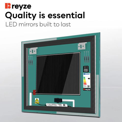 Square LED Mirror | Touch Buttons | Anti-Fog Function | Adjustable Color Temperature - Reyze Edge Series Model 2