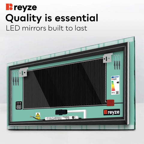 Horizontal LED Mirror | Touch Buttons | Anti-Fog Function | Adjustable Color Temperature - Reyze Edge Series Model 3