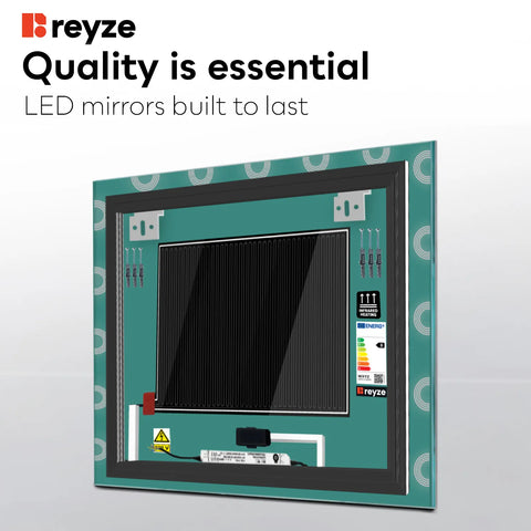 Square LED Mirror | Touch Buttons | Anti-Fog Function | Warm White Light - Reyze Edge Series Model 4
