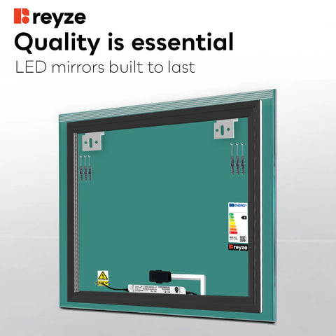 Square LED Mirror | Touch Button | Cool White Light - Reyze Edge Series Model 5
