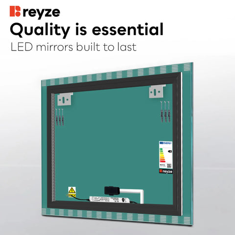 Square LED Mirror | Touch Button | Warm White Light - Reyze Edge Series Model 6