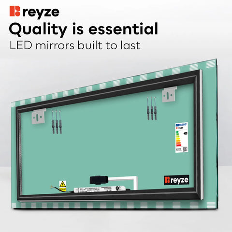 Horizontal LED Mirror | Touch Button | Warm White Light - Reyze Edge Series Model 6