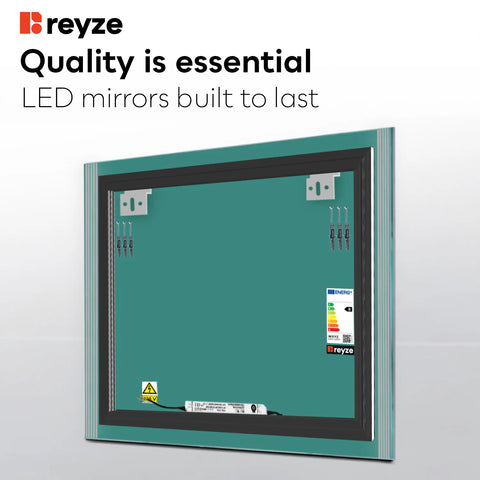 Square LED Mirror | Wall Switch Control | Warm White Light - Reyze Edge Series Model 7