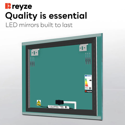 Square LED Mirror | Touch Button | Cool White Light - Reyze Edge Series Model 8