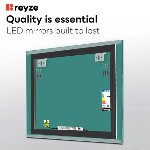 Square LED Mirror | Wall Switch Control | Neutral White Light - Reyze Edge Series Model 8
