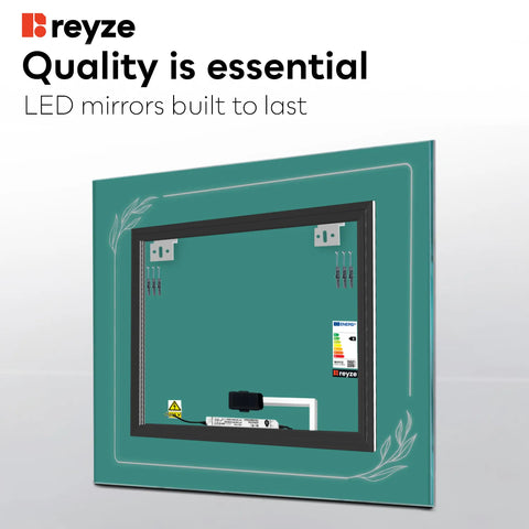 Square LED Mirror | Touch Button | Cool White Light - Reyze Good Vibes Series Model 1