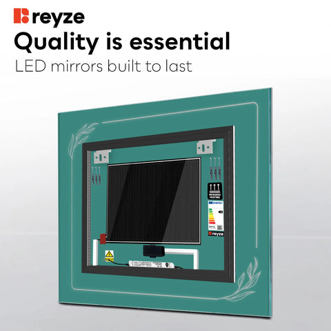 Square LED Mirror | Touch Buttons | Anti-Fog Function | Warm White Light - Reyze Good Vibes Series Model 1