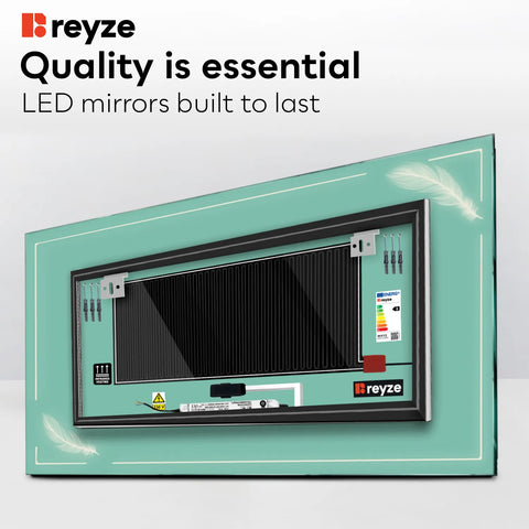 Horizontal LED Mirror | Touch Buttons | Anti-Fog Function | Cool White Light - Reyze Good Vibes Series Model 2