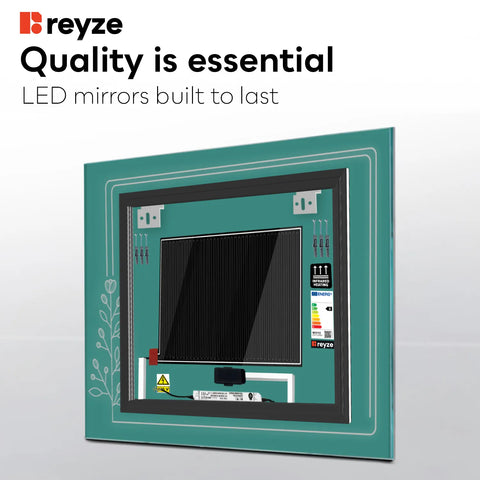 Square LED Mirror | Touch Buttons | Anti-Fog Function | Neutral White Light - Reyze Good Vibes Series Model 2