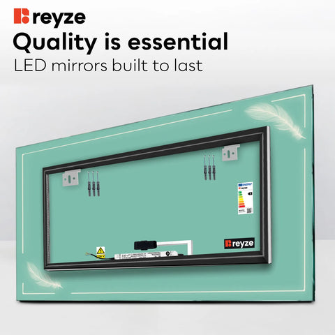 Horizontal LED Mirror | Touch Button | Warm White Light - Reyze Good Vibes Series Model 2