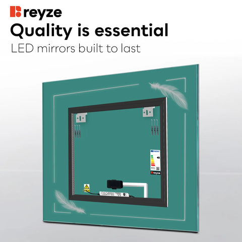 Square LED Mirror | Touch Button | Neutral White Light - Reyze Good Vibes Series Model 3