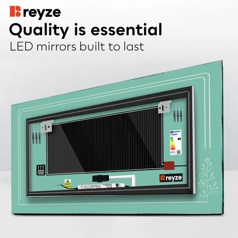 Horizontal LED Mirror | Touch Buttons | Anti-Fog Function | Cool White Light - Reyze Good Vibes Series Model 3