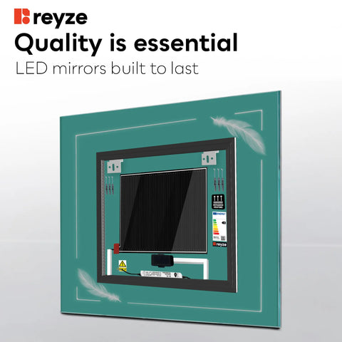 Square LED Mirror | Touch Buttons | Anti-Fog Function | Cool White Light - Reyze Good Vibes Series Model 3