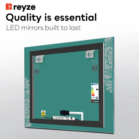 Square LED Mirror | Touch Button | Neutral White Light - Reyze Good Vibes Series Model 4