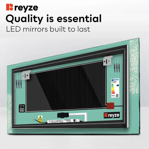 Horizontal LED Mirror | Touch Buttons | Anti-Fog Function | Cool White Light - Reyze Good Vibes Series Model 4