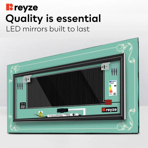 Horizontal LED Mirror | Touch Buttons | Anti-Fog Function | Warm White Light - Reyze Good Vibes Series Model 5