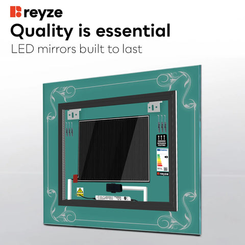 Square LED Mirror | Touch Buttons | Anti-Fog Function | Warm White Light - Reyze Good Vibes Series Model 5