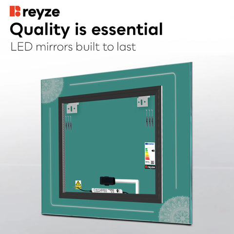 Square LED Mirror | Touch Button | Neutral White Light - Reyze Good Vibes Series Model 7