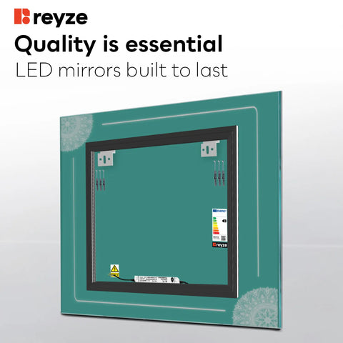 Square LED Mirror | Wall Switch Control | Warm White Light - Reyze Good Vibes Series Model 7