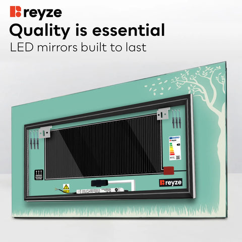 Horizontal LED Mirror | Touch Buttons | Anti-Fog Function | Cool White Light - Reyze Good Vibes Series Model 8