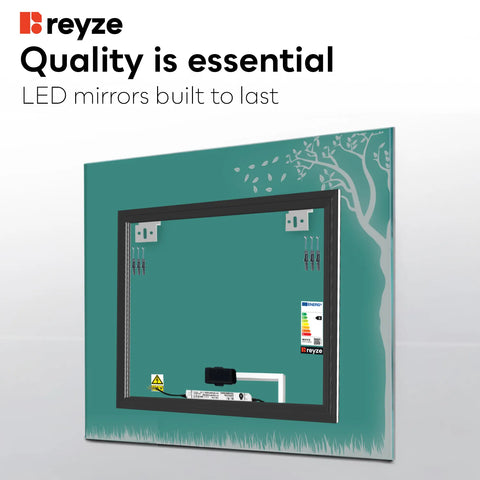 Square LED Mirror | Touch Button | Warm White Light - Reyze Good Vibes Series Model 8