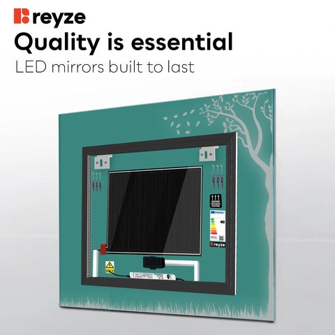 Square LED Mirror | Touch Buttons | Anti-Fog Function | Cool White Light - Reyze Good Vibes Series Model 8