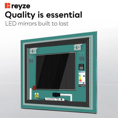 Square LED Mirror | Touch Buttons | Anti-Fog Function | Adjustable Color Temperature - Reyze Minimal Series Model 1