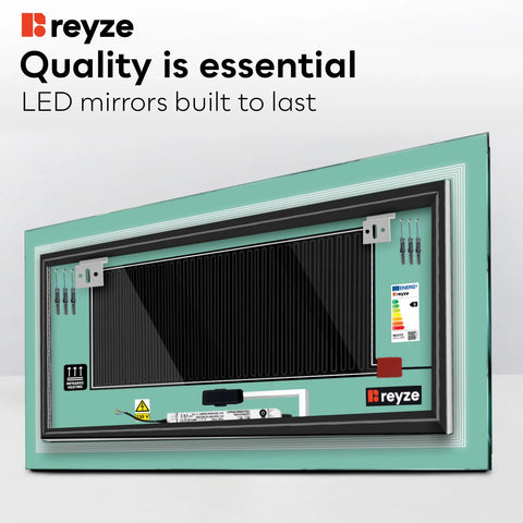 Horizontal LED Mirror | Touch Buttons | Anti-Fog Function | Warm White Light - Reyze Minimal Series Model 1