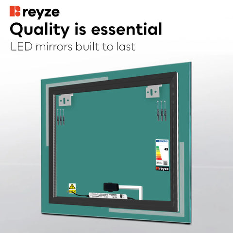 Square LED Mirror | Touch Button | Cool White Light - Reyze Minimal Series Model 2