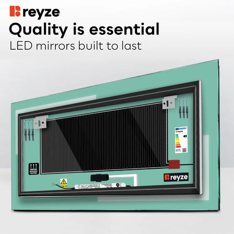 Horizontal LED Mirror | Touch Buttons | Anti-Fog Function | Warm White Light - Reyze Minimal Series Model 2