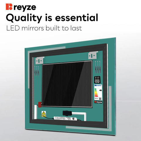 Square LED Mirror | Touch Buttons | Anti-Fog Function | Warm White Light - Reyze Minimal Series Model 2