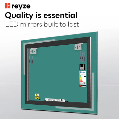 Square LED Mirror | Wall Switch Control | Warm White Light - Reyze Minimal Series Model 2