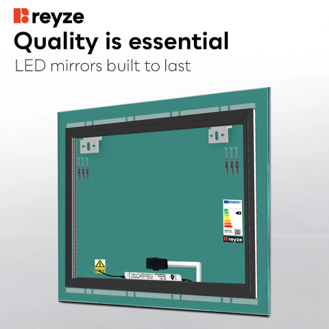 Square LED Mirror | Touch Button | Cool White Light - Reyze Minimal Series Model 3