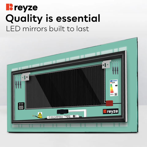 Horizontal LED Mirror | Touch Buttons | Anti-Fog Function | Cool White Light - Reyze Minimal Series Model 3
