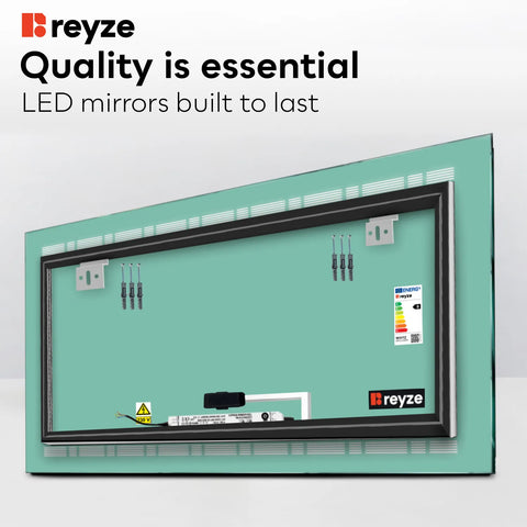 Horizontal LED Mirror | Touch Button | Warm White Light - Reyze Minimal Series Model 3