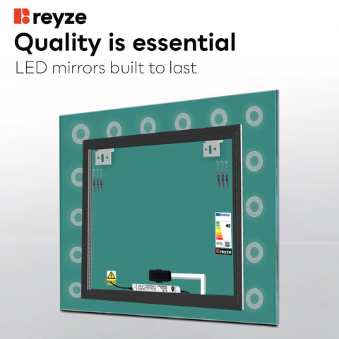 Square LED Mirror | Touch Button | Cool White Light - Reyze Minimal Series Model 4