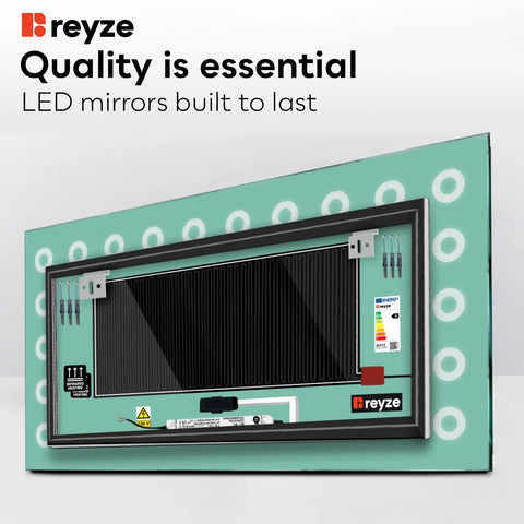 Horizontal LED Mirror | Touch Buttons | Anti-Fog Function | Neutral White Light - Reyze Minimal Series Model 4