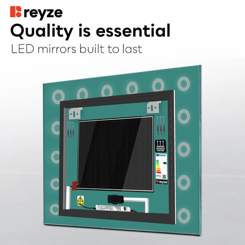 Square LED Mirror | Touch Buttons | Anti-Fog Function | Cool White Light - Reyze Minimal Series Model 4