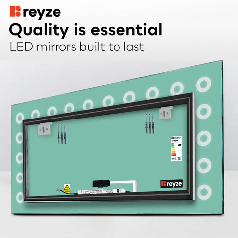 Horizontal LED Mirror | Touch Button | Warm White Light - Reyze Minimal Series Model 4