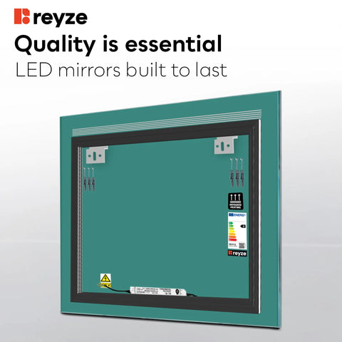 Square LED Mirror | Wall Switch Control | Warm White Light - Reyze Minimal Series Model 5