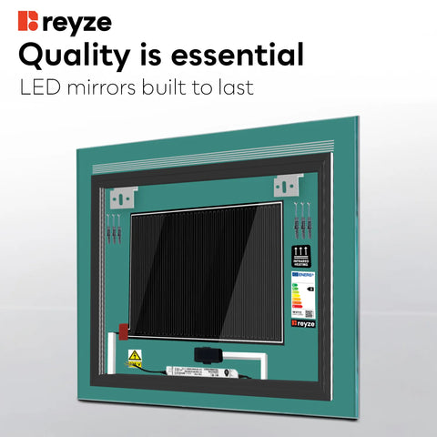 Square LED Mirror | Touch Buttons | Anti-Fog Function | Warm White Light - Reyze Minimal Series Model 5