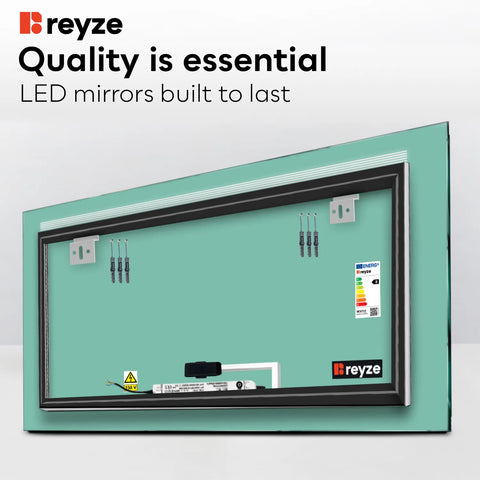 Horizontal LED Mirror | Touch Button | Warm White Light - Reyze Minimal Series Model 5