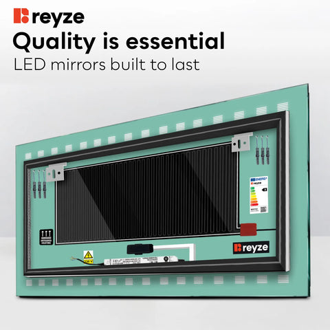 Horizontal LED Mirror | Touch Buttons | Anti-Fog Function | Cool White Light - Reyze Minimal Series Model 6