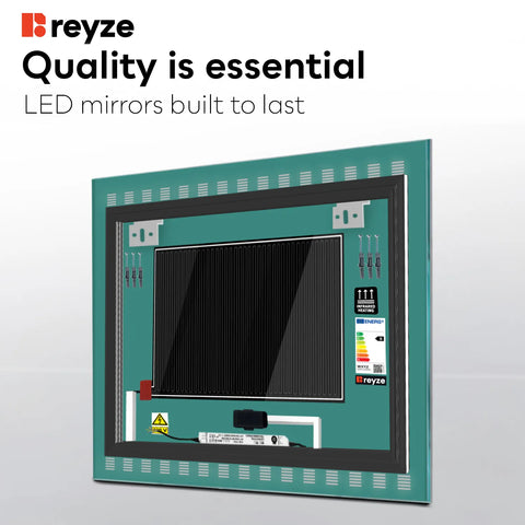 Square LED Mirror | Touch Buttons | Anti-Fog Function | Warm White Light - Reyze Minimal Series Model 6