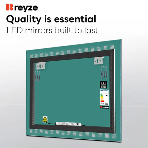 Square LED Mirror | Wall Switch Control | Cool White Light - Reyze Minimal Series Model 6