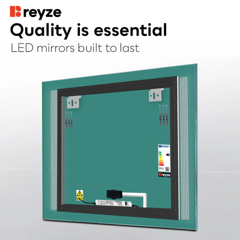 Square LED Mirror | Touch Button | Cool White Light - Reyze Minimal Series Model 7