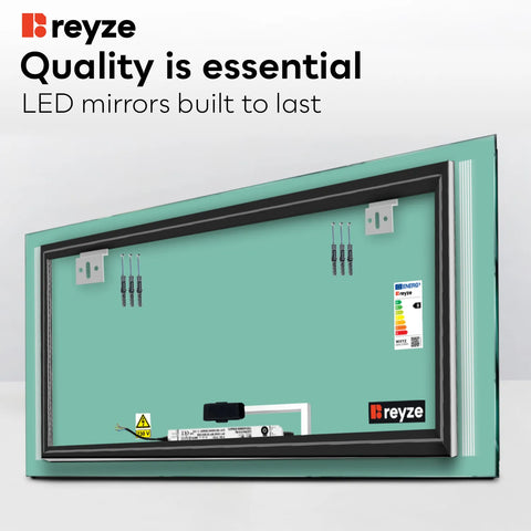 Horizontal LED Mirror | Touch Button | Warm White Light - Reyze Minimal Series Model 7