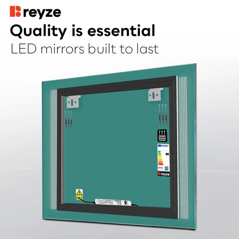 Square LED Mirror | Wall Switch Control | Warm White Light - Reyze Minimal Series Model 7